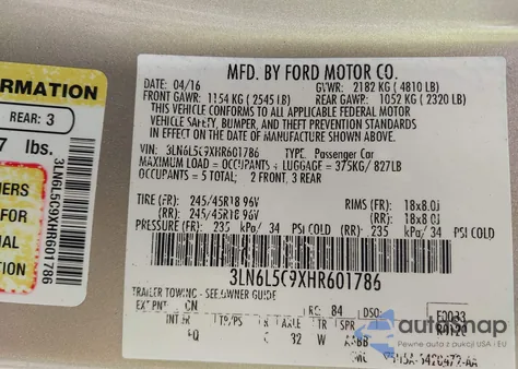 2017 Lincoln Mkz Select из США, поврежденный, VIN 3LN6L5C9XHR601786